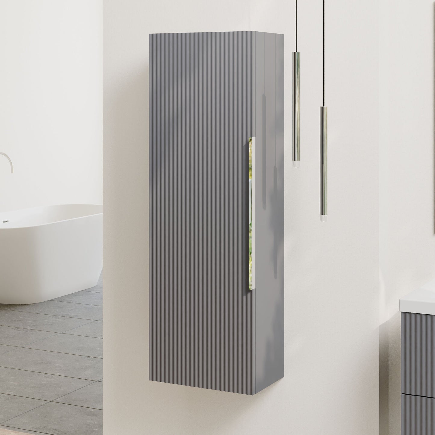 [BFFF262] Tixall Fluted Wall Hung Tall Bathroom Storage Unit, 400mm, Multiple Colours and Handle Options - Lifestyle 3