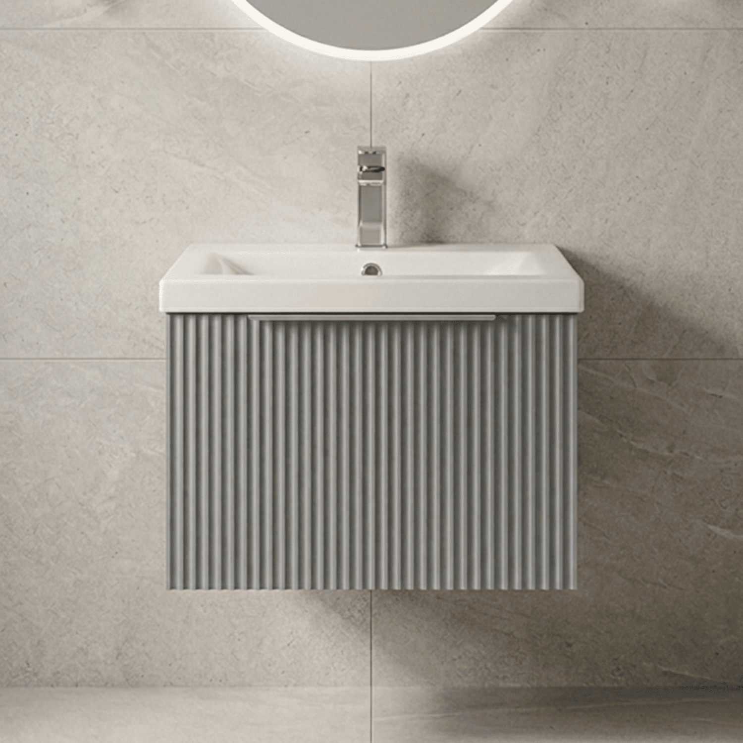[BFFF291A] Tixall Fluted Front Wall Hung Vanity Basin Unit with Choice of Size, Colour and Handle Options - Silo
