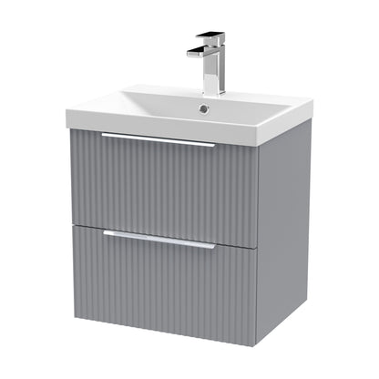 [BFFF292D] Tixall Fluted 2 Drawer Wall Hung Vanity Unit with Thin Edge Basin, Satin Grey, 500mm - Cutout