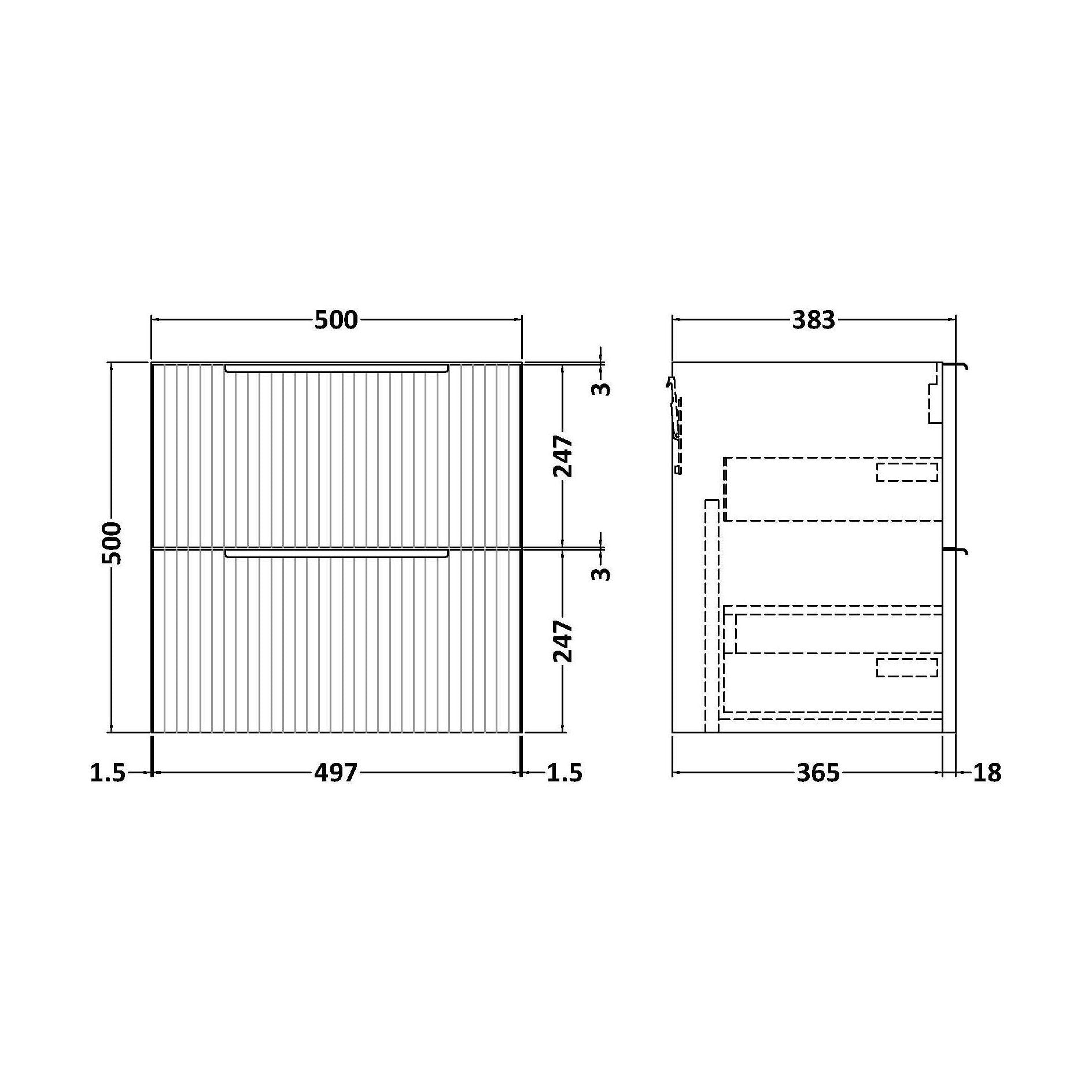 [BFFF292] 500 W/H 2-Drawer Unit - Technical Drawing