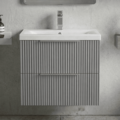 [BFFF293A] Tixall Fluted Front Wall Hung Vanity Basin Unit with Choice of Size, Colour and Handle Options - Silo