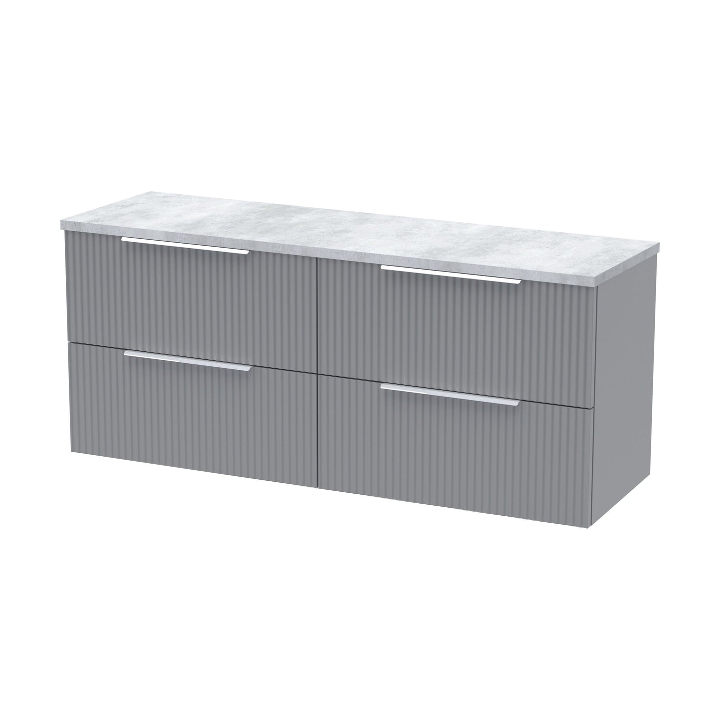 [BFFF293LBG2] Tixall Fluted 4 Drawer Wall Hung Vanity Unit with Laminate Worktop, Satin Grey, 1200mm - Cutout