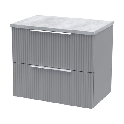 [BFFF293LBG] Tixall Fluted 2 Drawer Wall Hung Vanity Unit with Laminate Worktop, Satin Grey, 600mm - Cutout