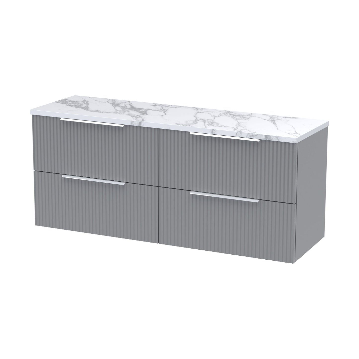 [BFFF293LCM2] Tixall Fluted 4 Drawer Wall Hung Vanity Unit with Laminate Worktop, Satin Grey, 1200mm - Cutout