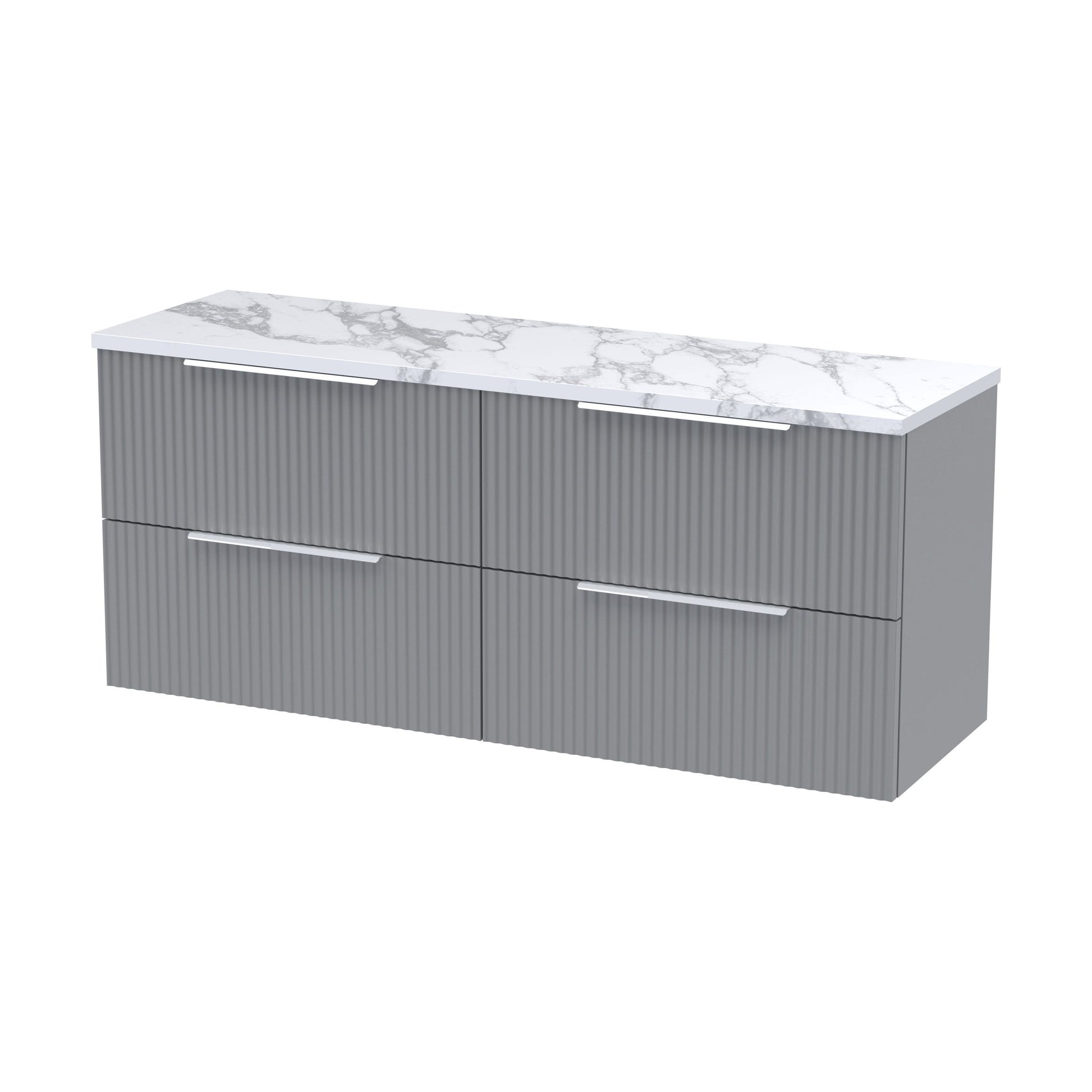 [BFFF293LCM2] Tixall Fluted 4 Drawer Wall Hung Vanity Unit with Laminate Worktop, Satin Grey, 1200mm - Cutout