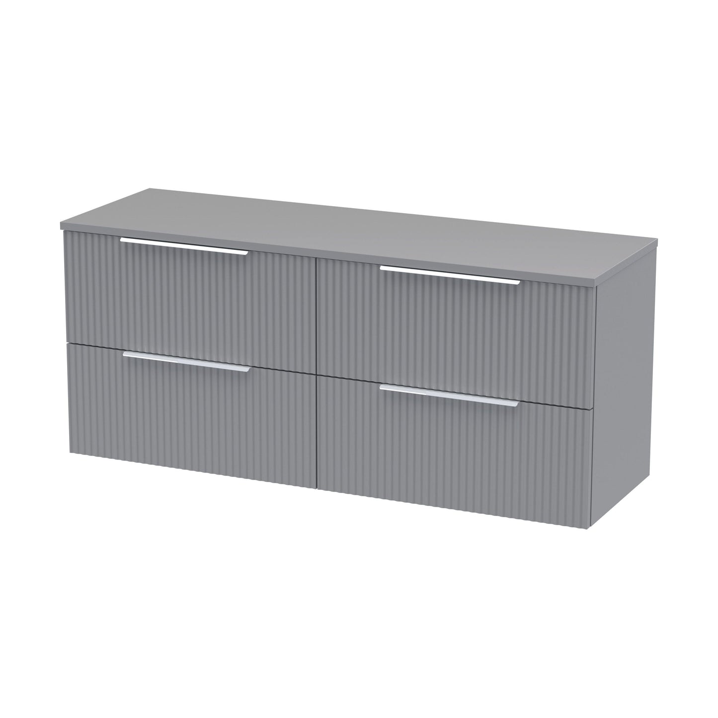 [BFFF293W2] Tixall Fluted 4 Drawer Wall Hung Vanity Unit with Worktop, Satin Grey, 1200mm - Cutout