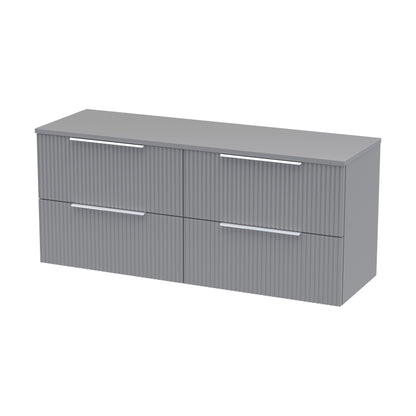 [BFFF293W2] Tixall Fluted 4 Drawer Wall Hung Vanity Unit with Worktop, Satin Grey, 1200mm - Cutout