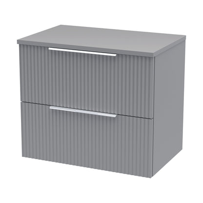 [BFFF293W] Tixall Fluted 2 Drawer Wall Hung Vanity Unit with Worktop, Satin Grey, 600mm - Cutout