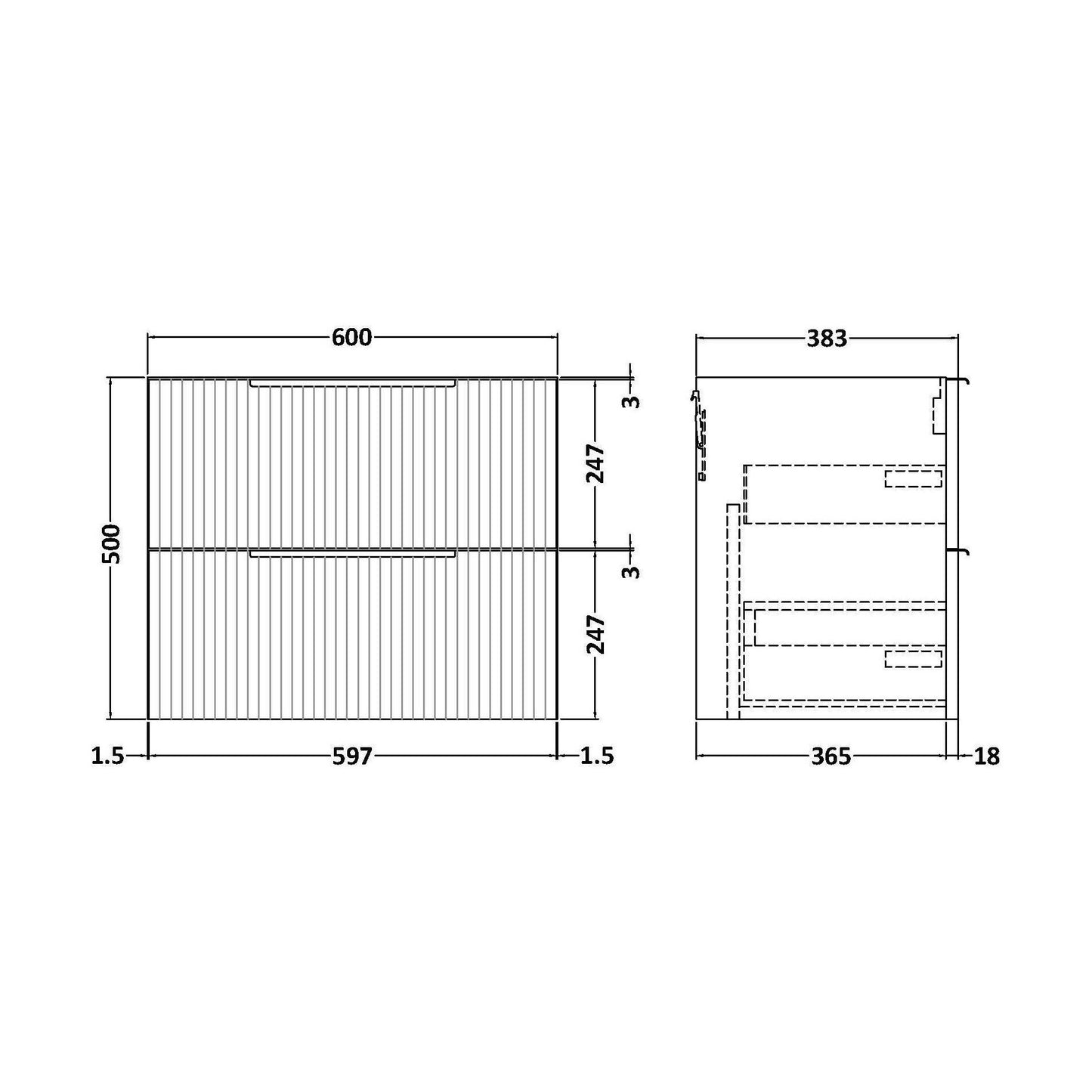 [BFFF293] 600 W/H 2-Drawer Unit - Technical Drawing