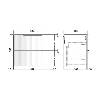 [BFFF293] 600 W/H 2-Drawer Unit - Technical Drawing