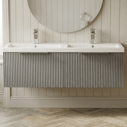[BFFF294C] Tixall Fluted Front Wall Hung Vanity Basin Unit with Choice of Size, Colour and Handle Options - Silo