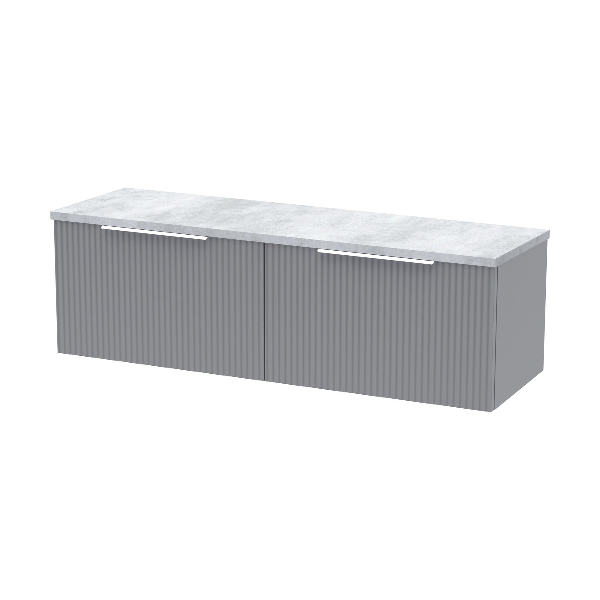 [BFFF294LBG2] Tixall Fluted 2 Drawer Wall Hung Vanity Unit with Laminate Worktop, Satin Grey, 1200mm - Cutout