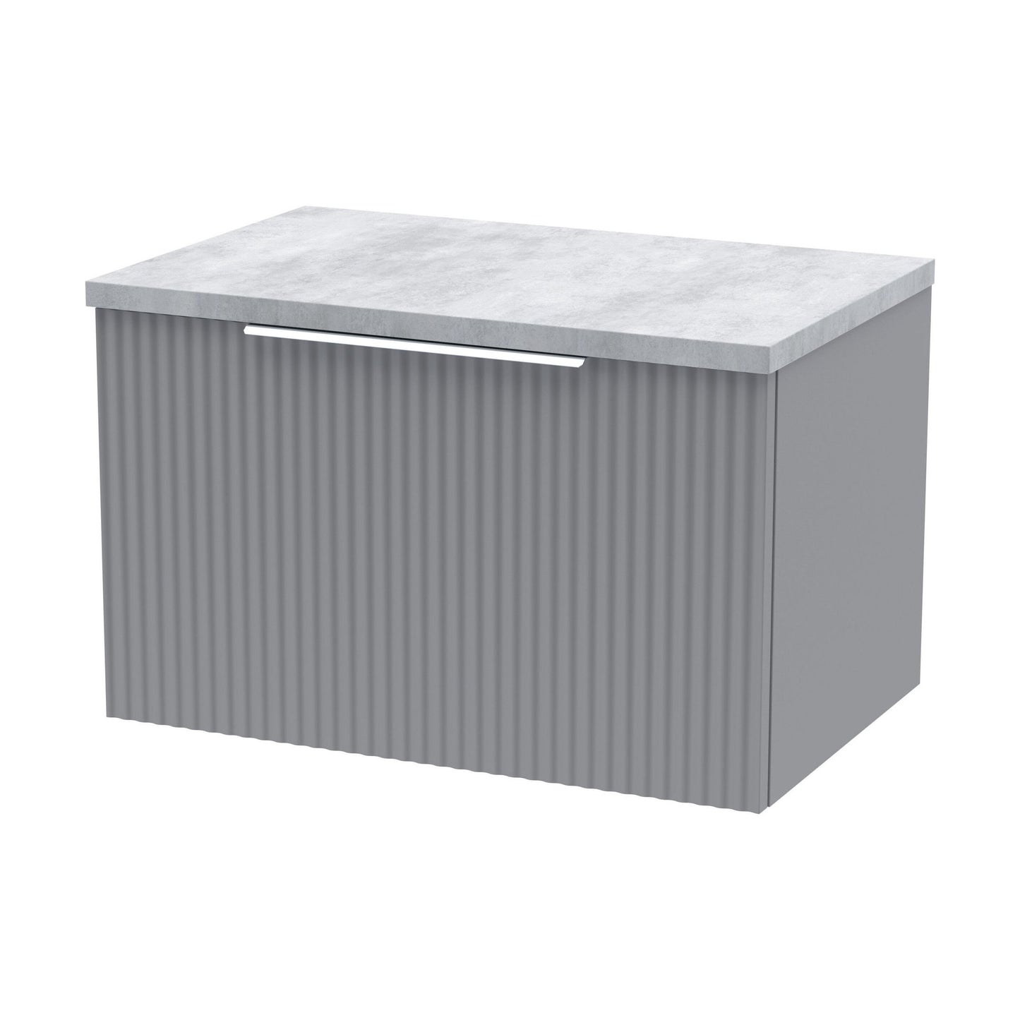 [BFFF294LBG] Tixall Fluted 1 Drawer Wall Hung Vanity Unit with Laminate Worktop, Satin Grey, 600mm - Cutout