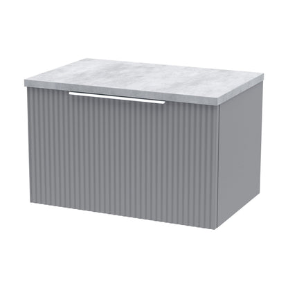 [BFFF294LBG] Tixall Fluted 1 Drawer Wall Hung Vanity Unit with Laminate Worktop, Satin Grey, 600mm - Cutout