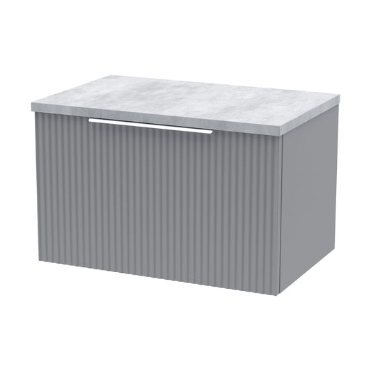 [BFFF294LBG] Tixall Fluted 1 Drawer Wall Hung Vanity Unit with Laminate Worktop, Satin Grey, 600mm - Cutout