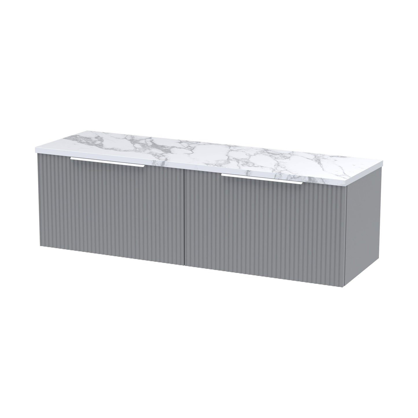 [BFFF294LCM2] Tixall Fluted 2 Drawer Wall Hung Vanity Unit with Laminate Worktop, Satin Grey, 1200mm - Cutout