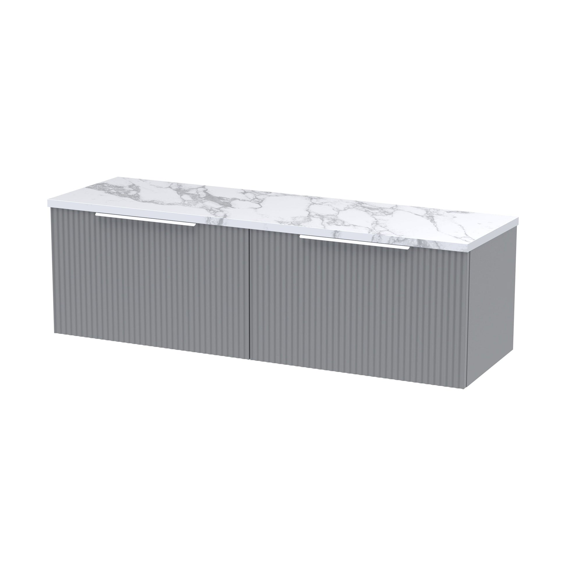 [BFFF294LCM2] Tixall Fluted 2 Drawer Wall Hung Vanity Unit with Laminate Worktop, Satin Grey, 1200mm - Cutout