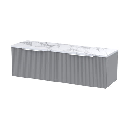 [BFFF294LCM2] Tixall Fluted 2 Drawer Wall Hung Vanity Unit with Laminate Worktop, Satin Grey, 1200mm - Cutout