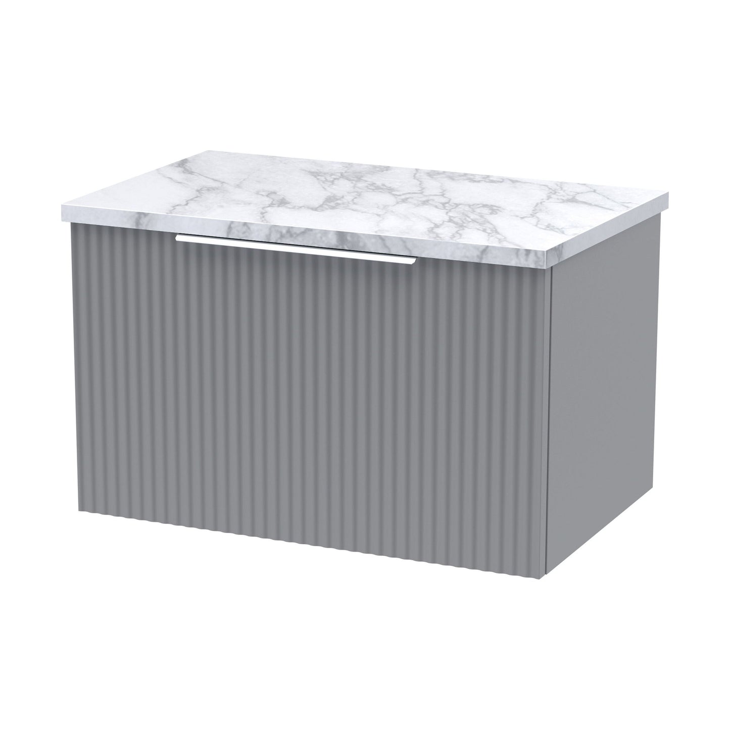 [BFFF294LCM] Tixall Fluted 1 Drawer Wall Hung Vanity Unit with Laminate Worktop, Satin Grey, 600mm - Cutout