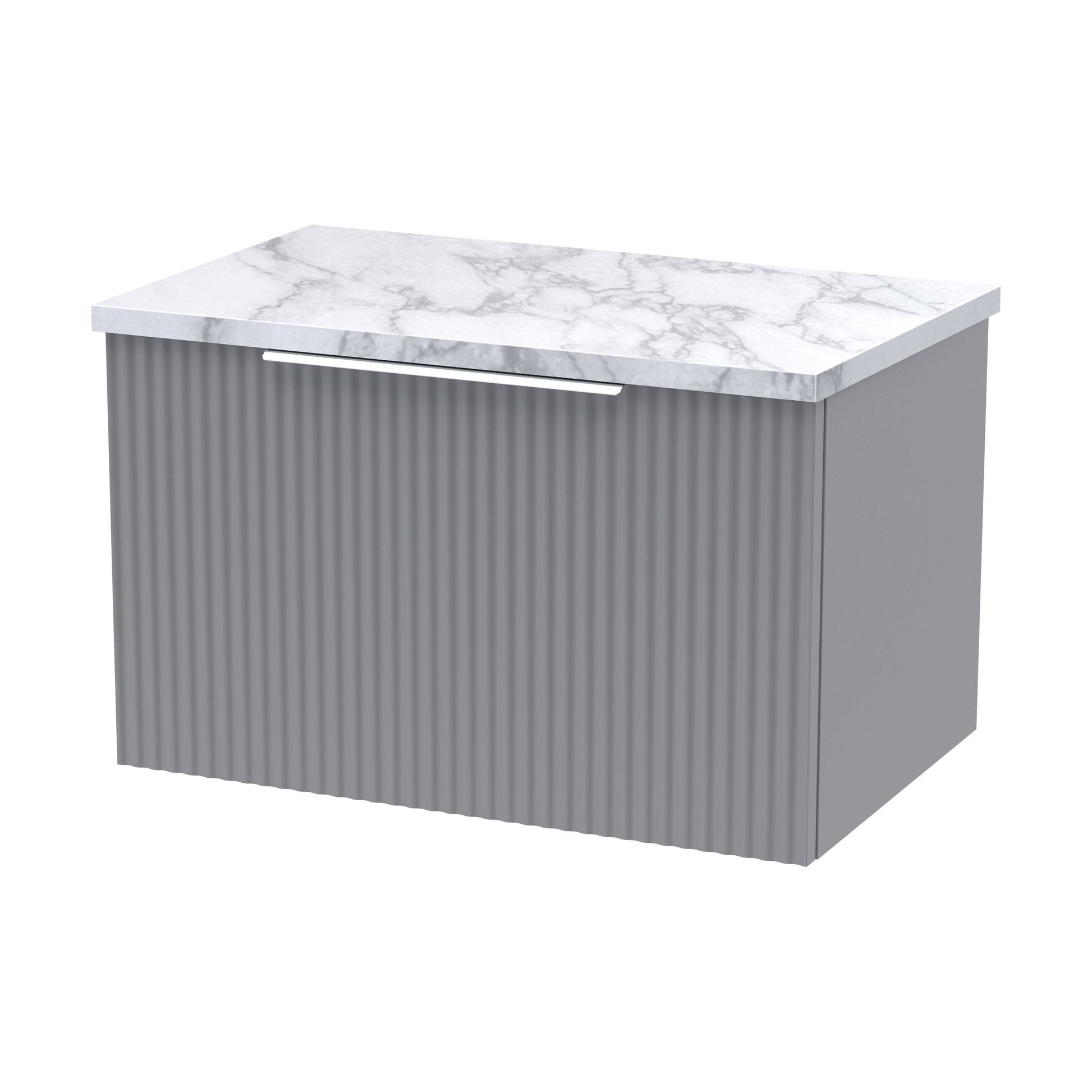 [BFFF294LCM] Tixall Fluted 1 Drawer Wall Hung Vanity Unit with Laminate Worktop, Satin Grey, 600mm - Cutout