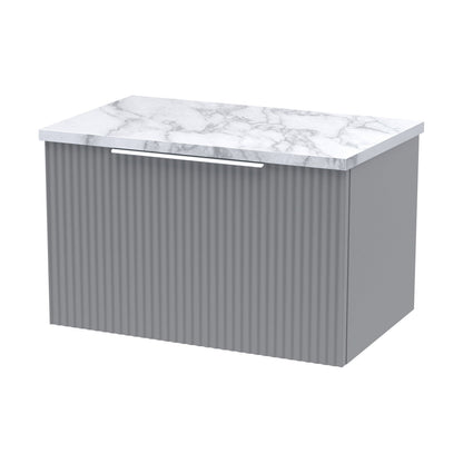 [BFFF294LCM] Tixall Fluted 1 Drawer Wall Hung Vanity Unit with Laminate Worktop, Satin Grey, 600mm - Cutout
