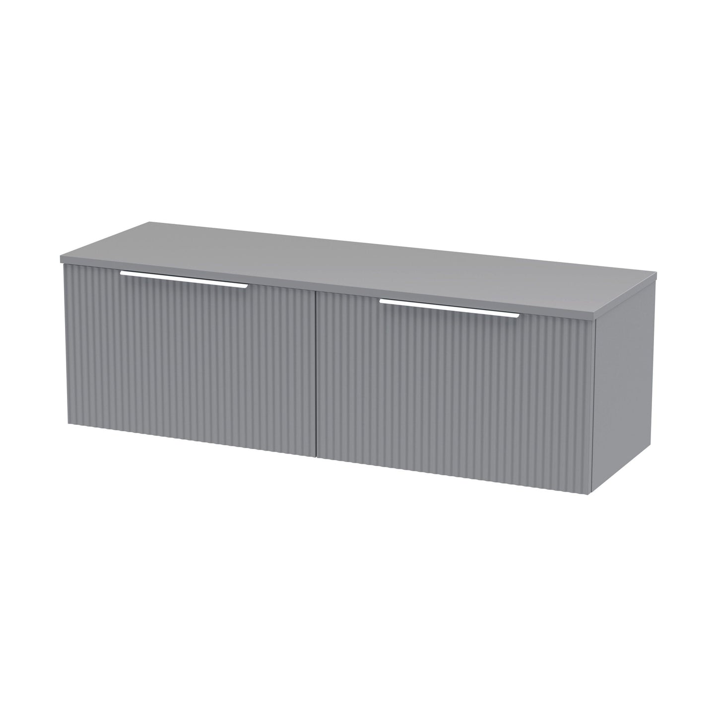 [BFFF294W2] Tixall Fluted 2 Drawer Wall Hung Vanity Unit with Worktop, Satin Grey, 1200mm - Cutout