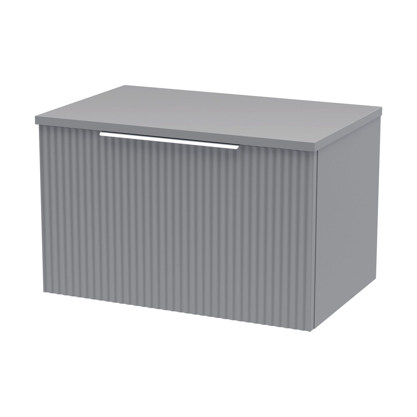 [BFFF294W] Tixall Fluted 1 Drawer Wall Hung Vanity Unit with Worktop, Satin Grey, 600mm - Cutout