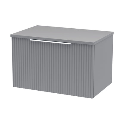 [BFFF294W] Tixall Fluted 1 Drawer Wall Hung Vanity Unit with Worktop, Satin Grey, 600mm - Cutout