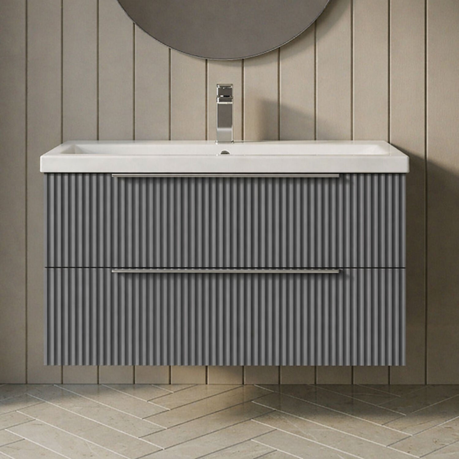 [BFFF295A] Tixall Fluted Front Wall Hung Vanity Basin Unit 800mm - 2 Drawer - Silo