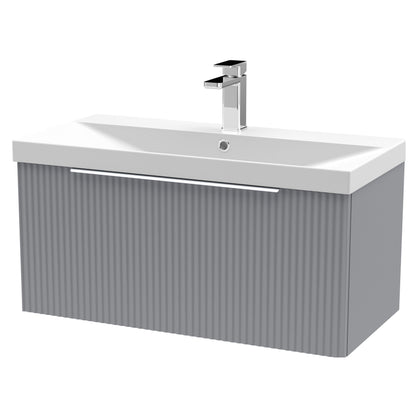 [BFFF296D] Tixall Fluted 1 Drawer Wall Hung Vanity Unit with Thin Edge Basin, Satin Grey, 800mm - Cutout