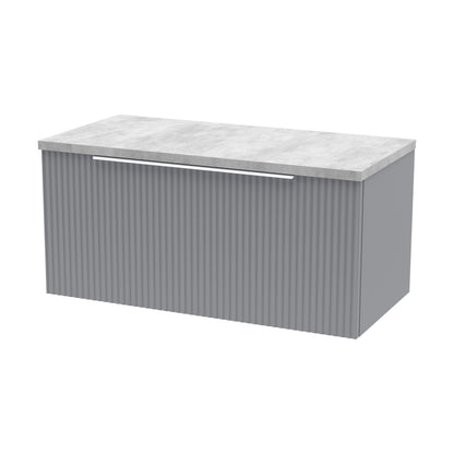 [BFFF296LBG] Tixall Fluted Wall Hung Vanity Unit with Laminate Worktop, Satin Grey, 800mm - Cutout