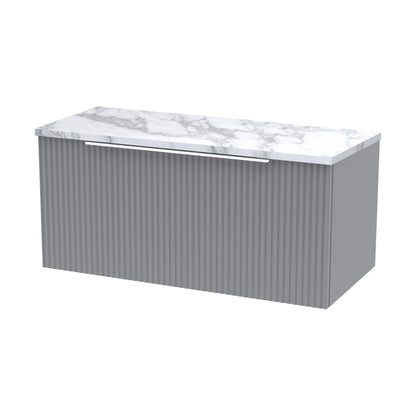 [BFFF296LCM] Tixall Fluted Wall Hung Vanity Unit with Laminate Worktop, Satin Grey, 800mm - Cutout