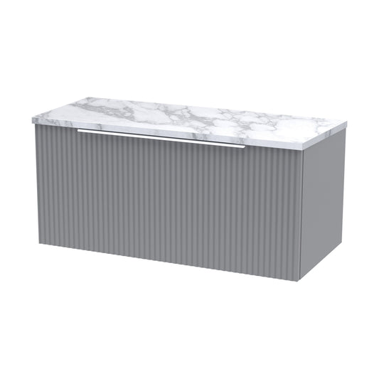 [BFFF296LCM] Tixall Fluted Wall Hung Vanity Unit with Laminate Worktop, Satin Grey, 800mm - Cutout