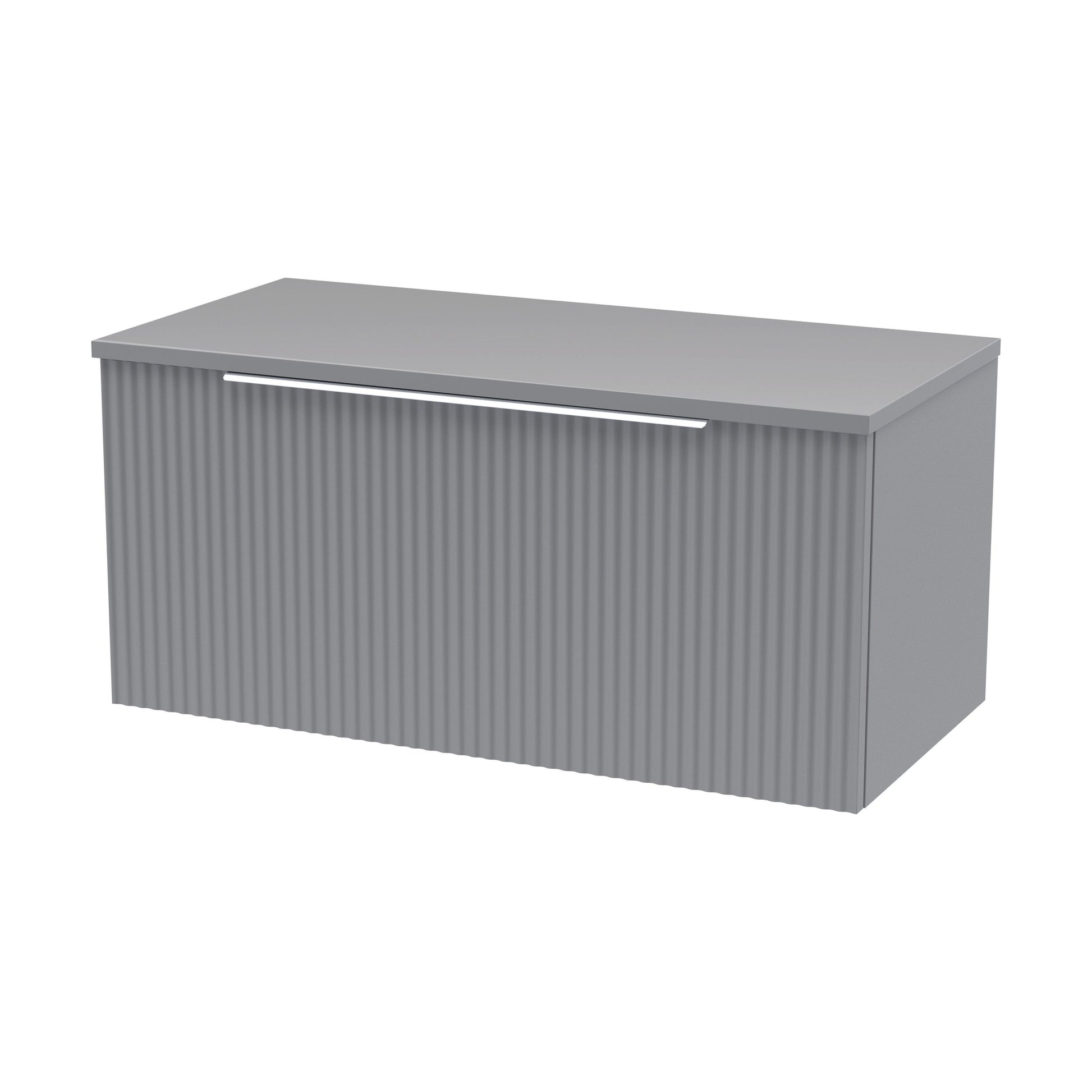 [BFFF296W] Tixall Fluted 1 Drawer Wall Hung Vanity Unit with Worktop, Satin Grey, 800mm - Cutout