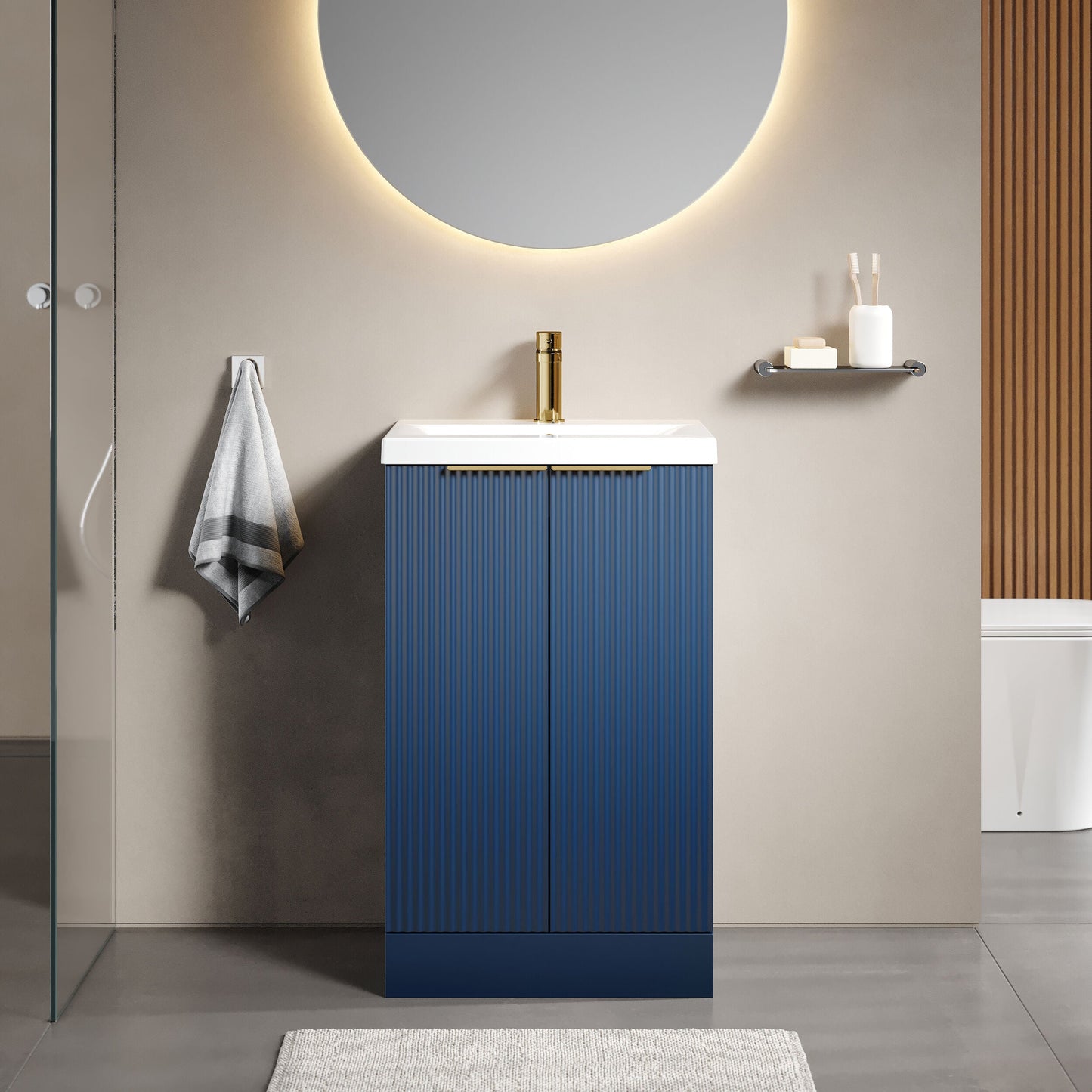 [BFFF323AH324] Tixall Fluted Front Floor Standing Vanity Basin Unit with Choice of Size, Colour and Handle Options - Lifestyle 1