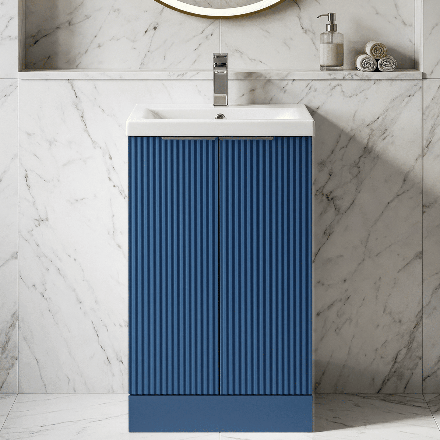 [BFFF323A] Tixall Fluted Front Floor Standing Vanity Basin Unit with Choice of Size, Colour and Handle Options - Silo