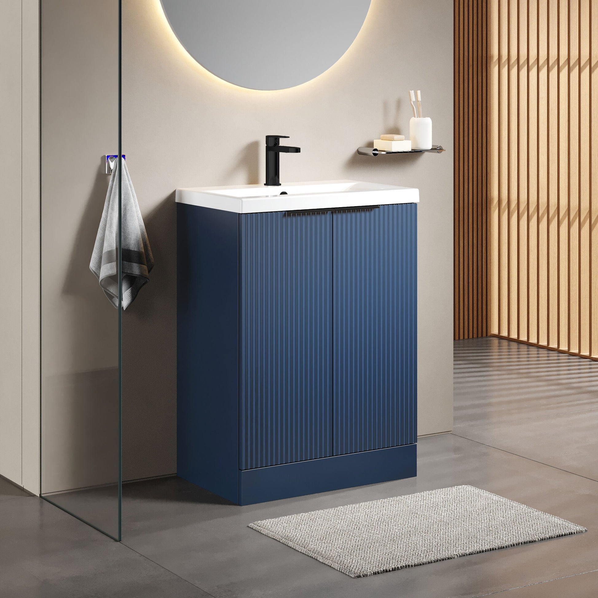 [BFFF325AH224] Tixall Fluted Front Floor Standing Vanity Basin Unit with Choice of Size, Colour and Handle Options - Lifestyle 3