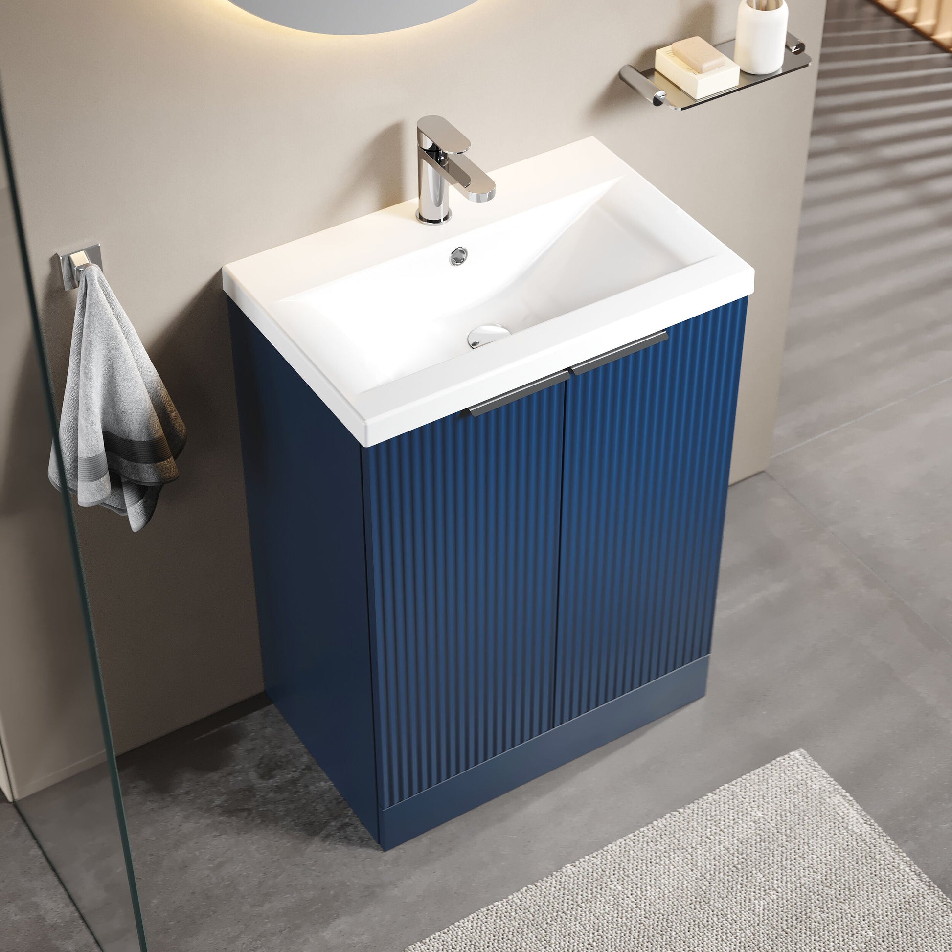 [BFFF325A] Tixall Fluted Front Floor Standing Vanity Basin Unit with Choice of Size, Colour and Handle Options - Lifestyle 2
