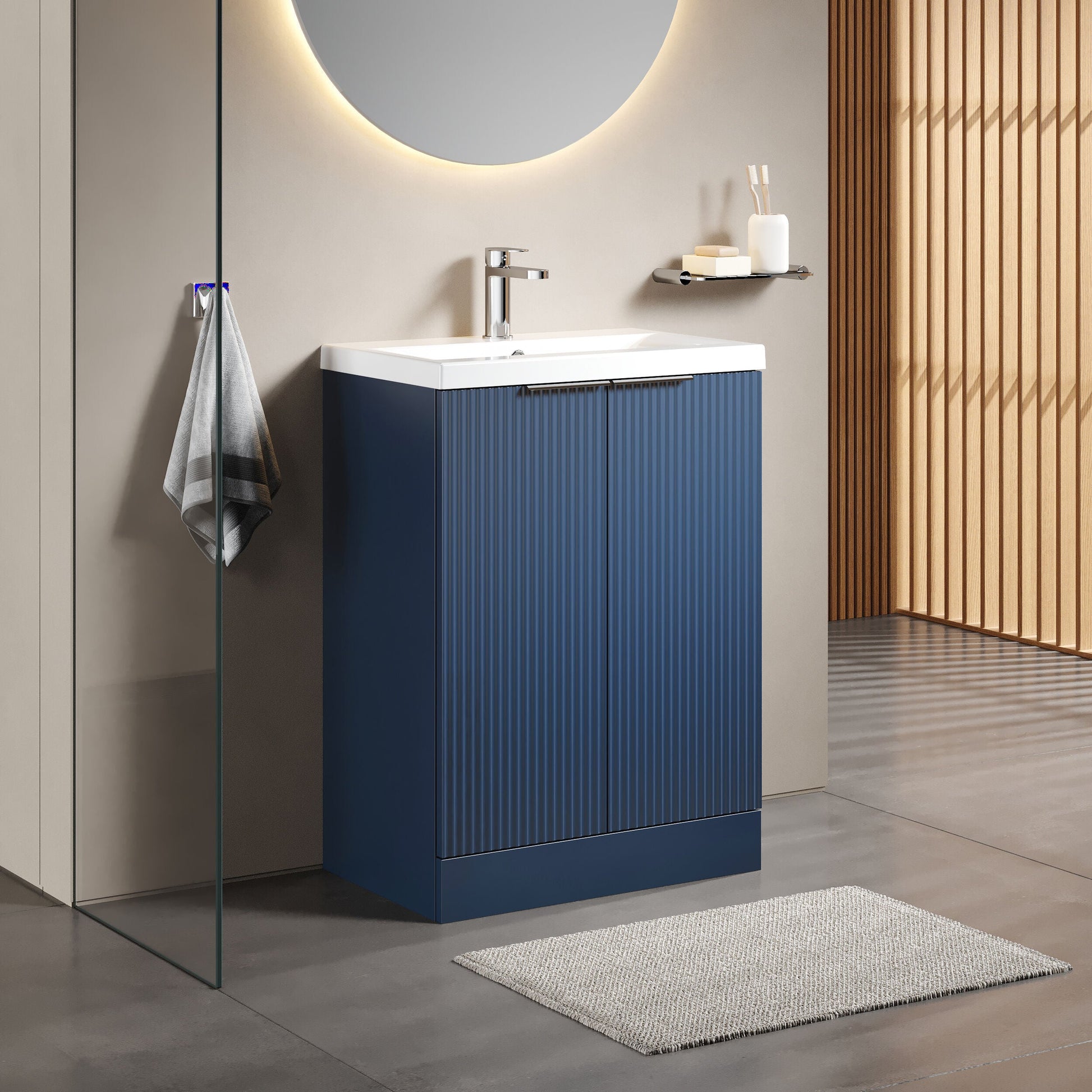 [BFFF325A] Tixall Fluted Front Floor Standing Vanity Basin Unit with Choice of Size, Colour and Handle Options - Lifestyle 3