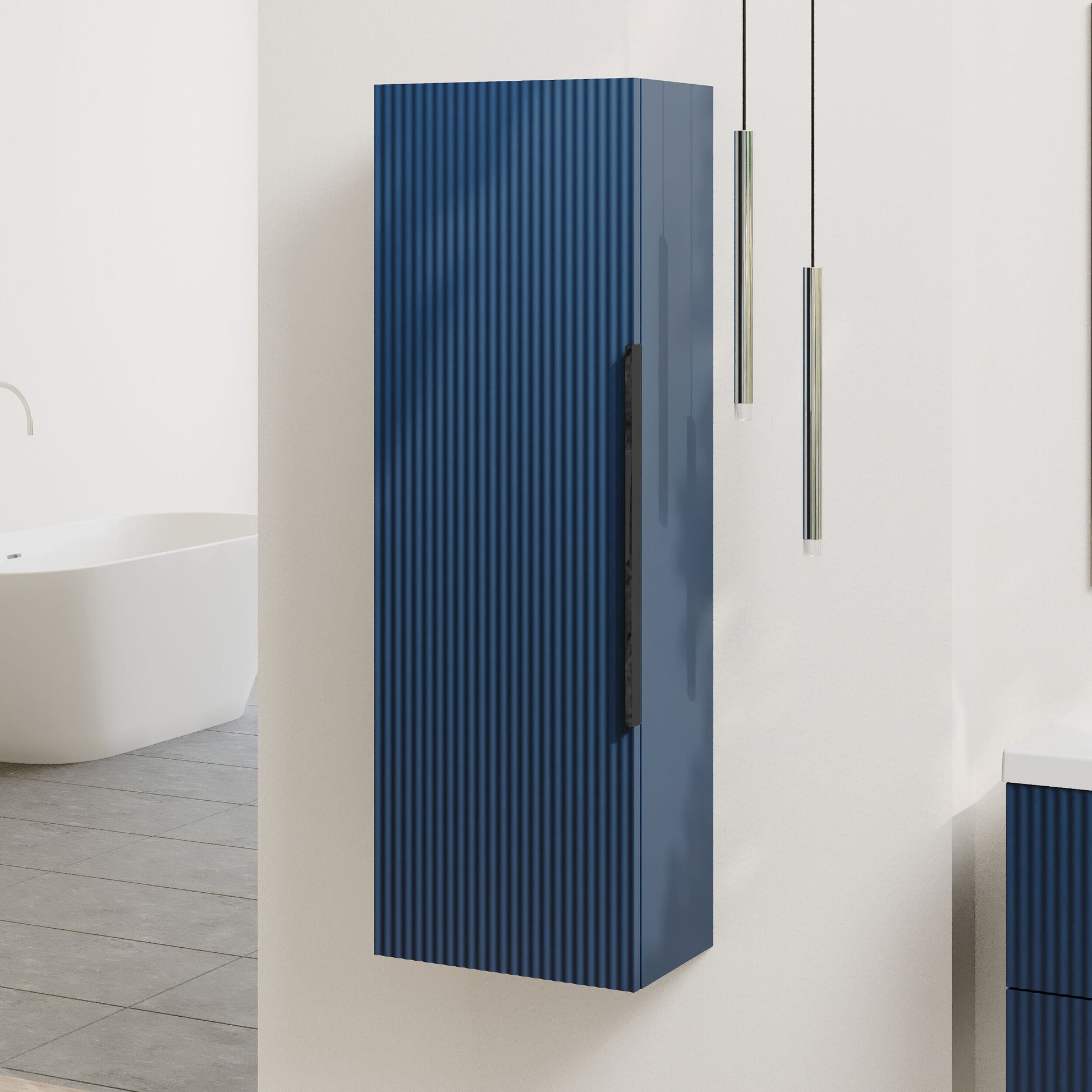 [BFFF362H225] Tixall Fluted Wall Hung Tall Bathroom Storage Unit, 400mm, Multiple Colours and Handle Options - Lifestyle 3