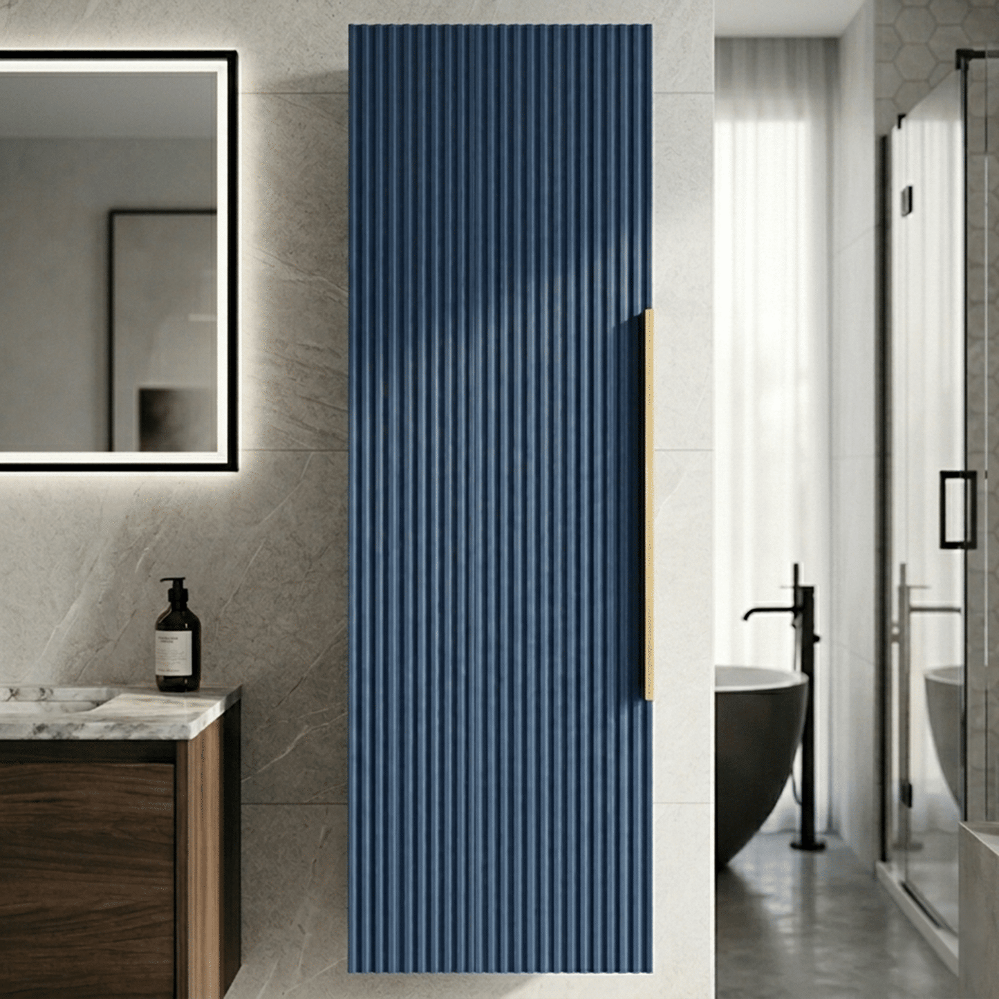[BFFF362H325] Tixall Fluted Wall Hung Tall Bathroom Storage Unit, 400mm, Multiple Colours and Handle Options - Silo