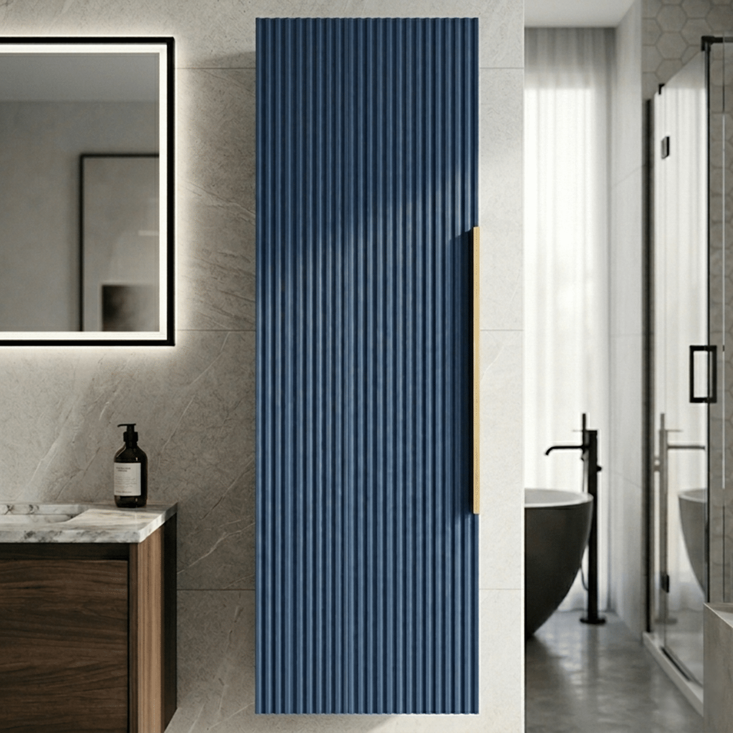 [BFFF362H325] Tixall Fluted Wall Hung Tall Bathroom Storage Unit, 400mm, Multiple Colours and Handle Options - Silo