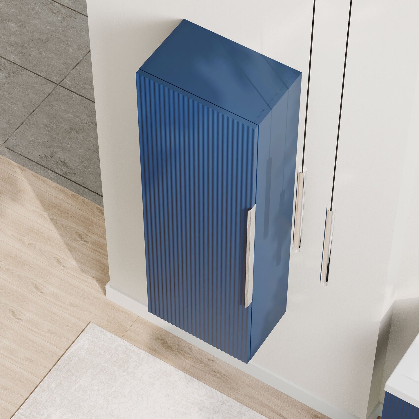 [BFFF362] Tixall Fluted Wall Hung Tall Bathroom Storage Unit, 400mm, Multiple Colours and Handle Options - Lifestyle 2