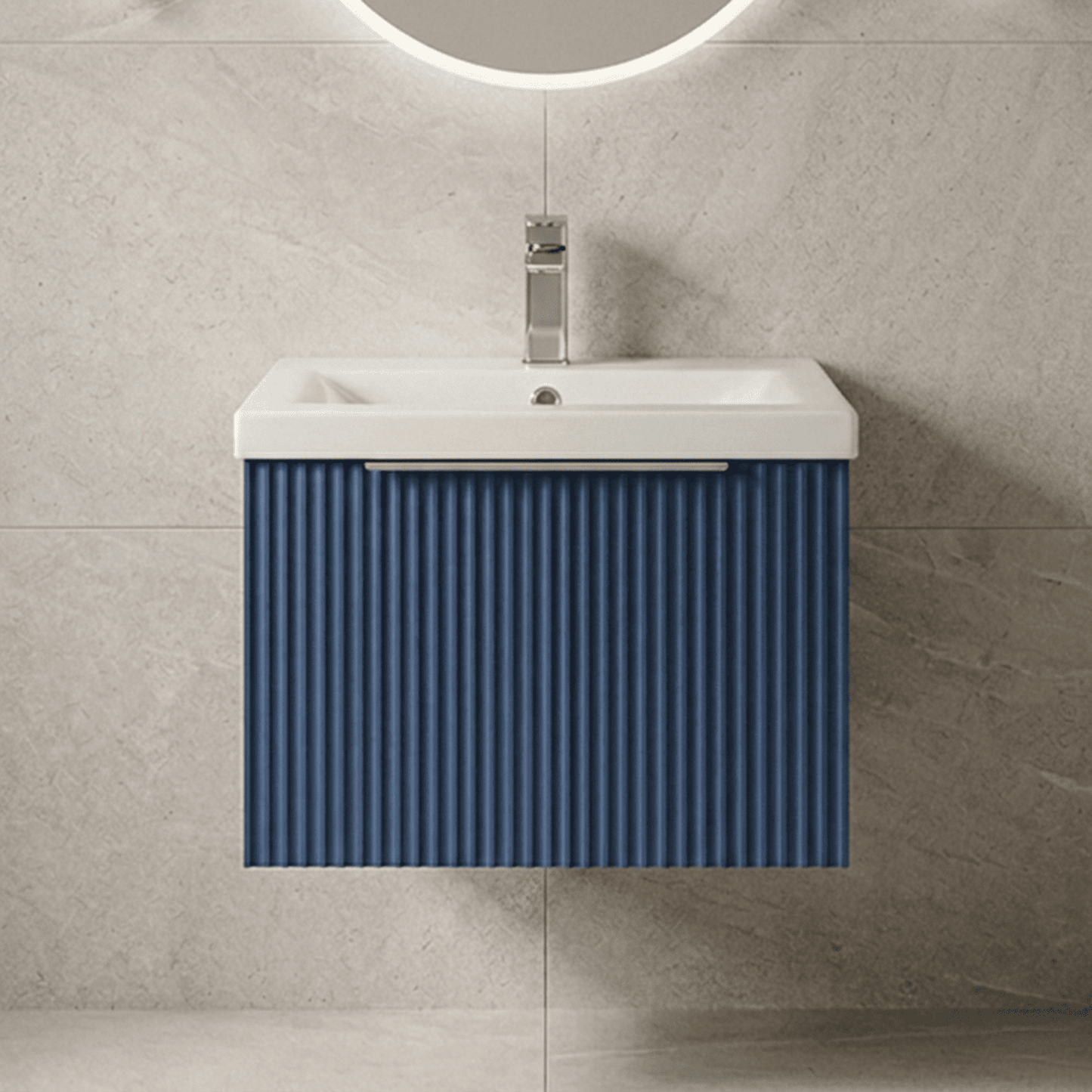 [BFFF391A] Tixall Fluted Front Wall Hung Vanity Basin Unit with Choice of Size, Colour and Handle Options - Silo