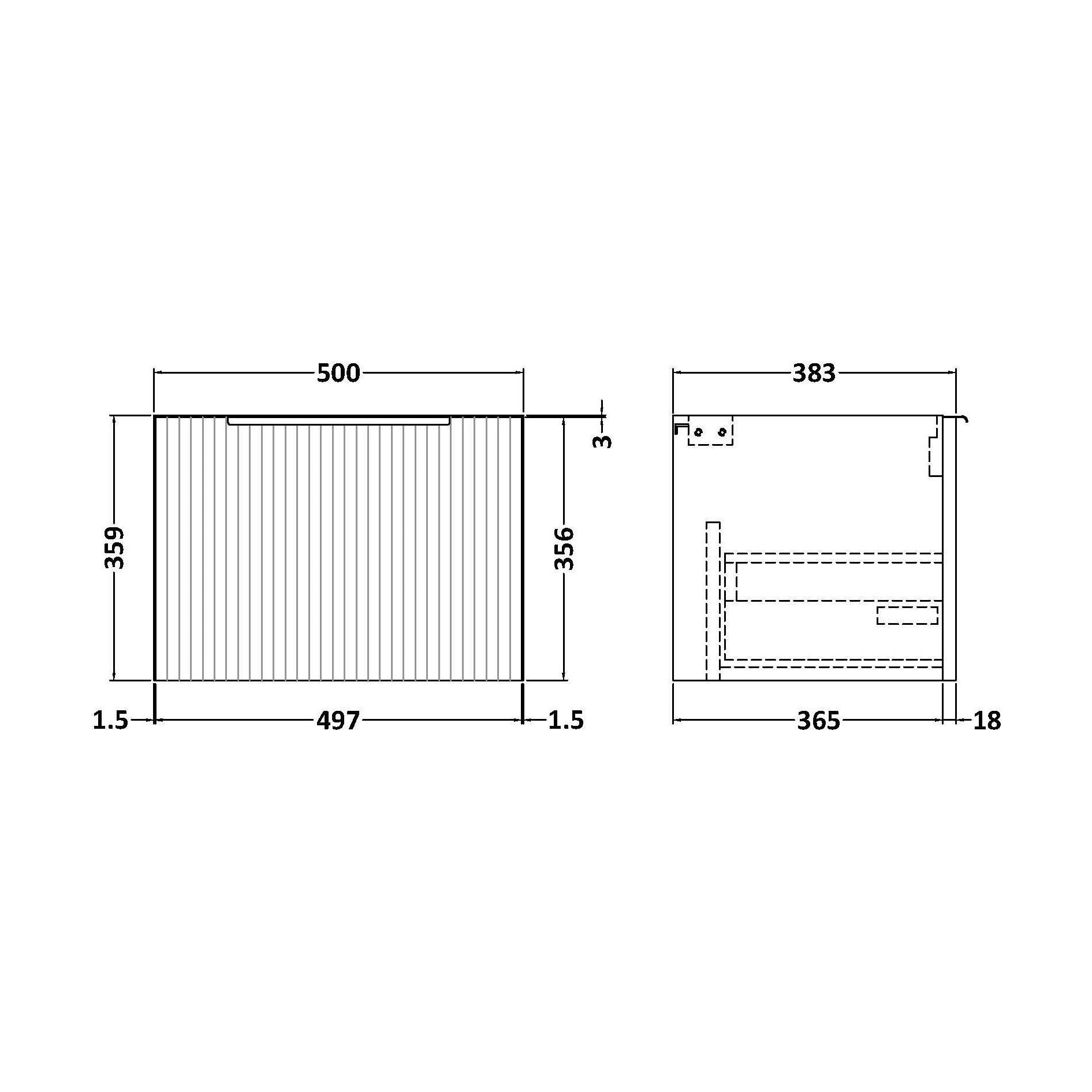 [BFFF391] 500 W/H Single Drawer Unit - Technical Drawing
