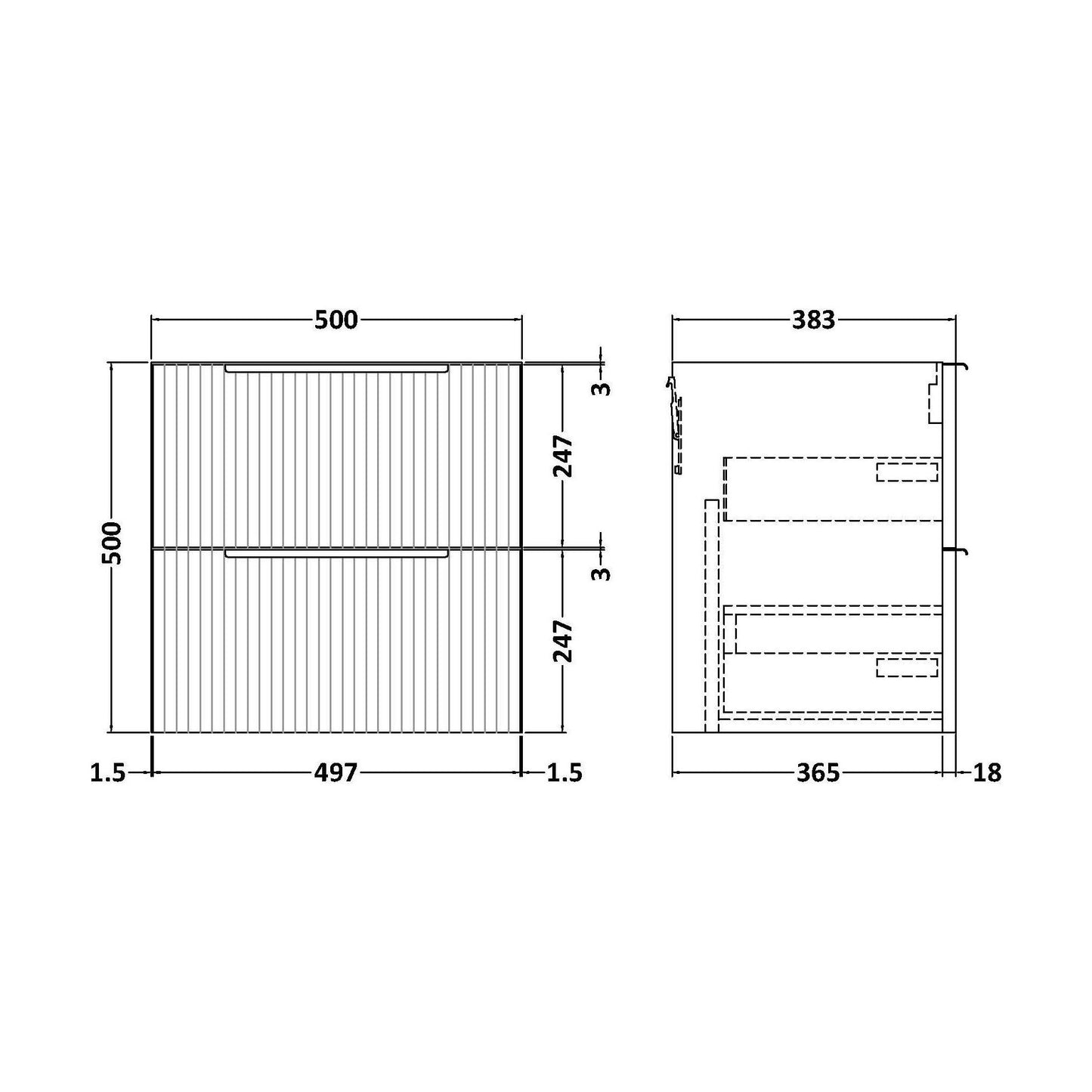 [BFFF392] 500 W/H 2-Drawer Unit - Technical Drawing