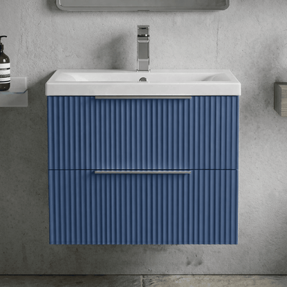 [BFFF393A] Tixall Fluted Front Wall Hung Vanity Basin Unit with Choice of Size, Colour and Handle Options - Silo