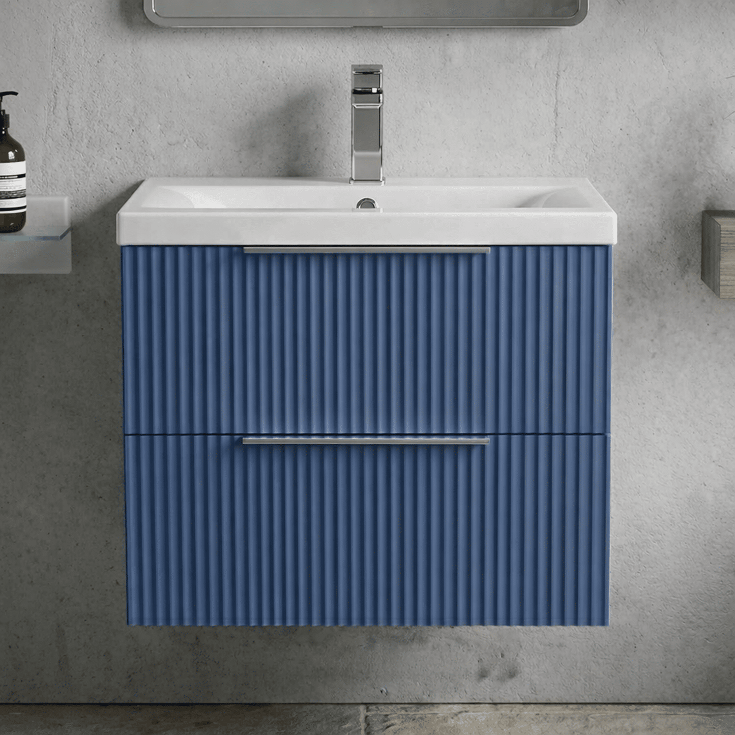 [BFFF393A] Tixall Fluted Front Wall Hung Vanity Basin Unit with Choice of Size, Colour and Handle Options - Silo