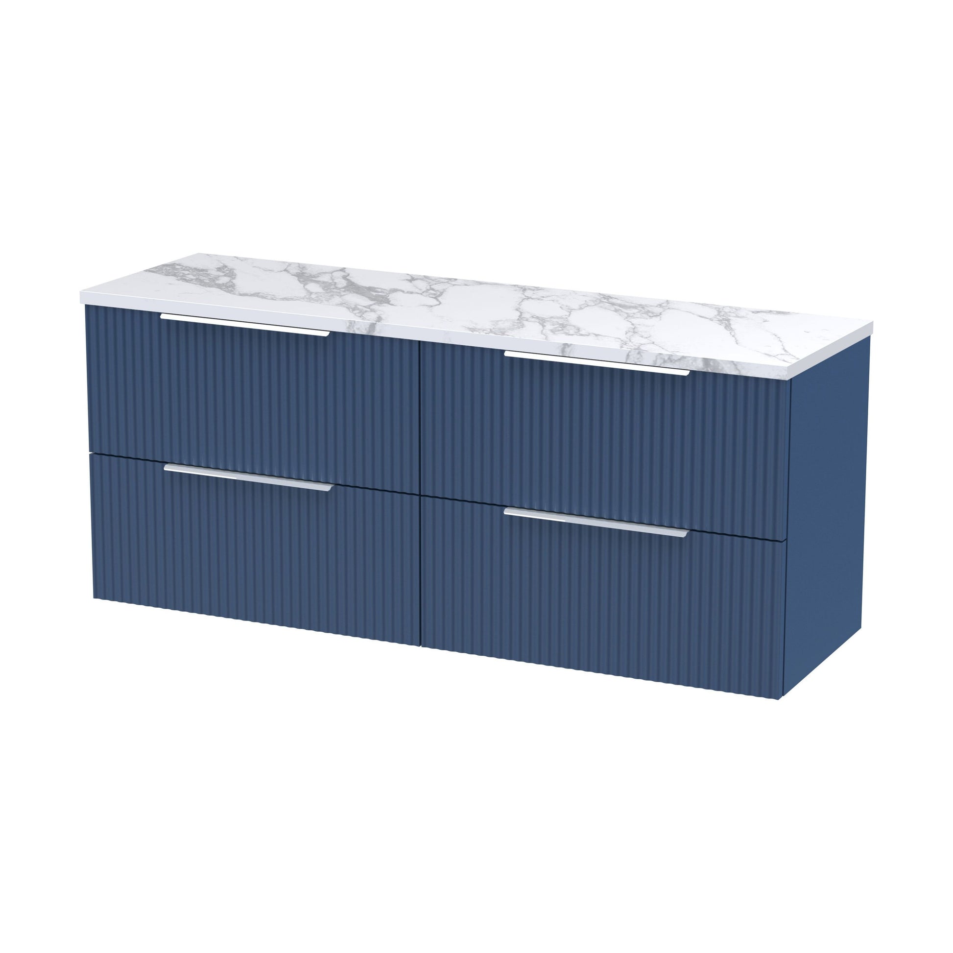 [BFFF393LCM2] Tixall Fluted 4 Drawer Wall Hung Vanity Unit with Laminate Worktop, Satin Blue, 1200mm - Cutout