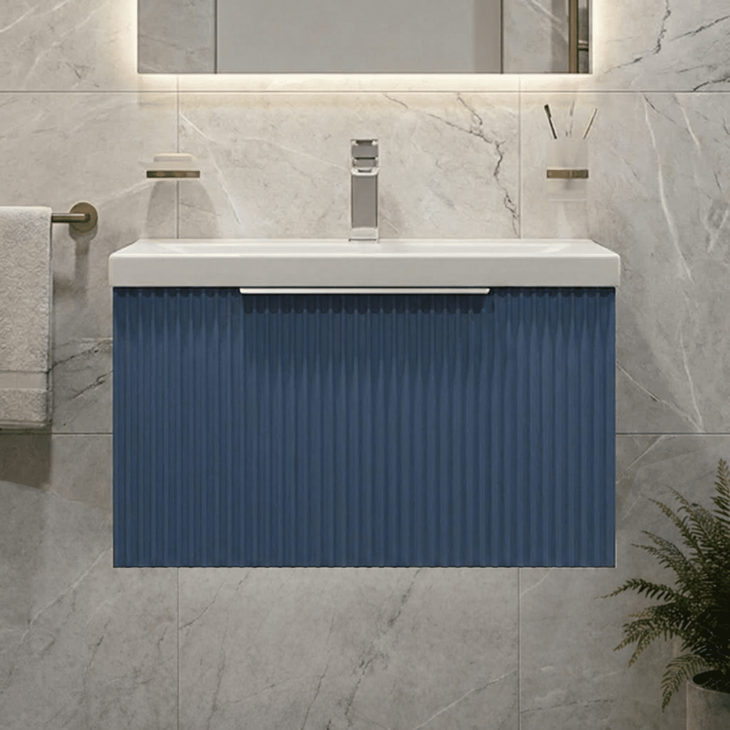 [BFFF394A] Tixall Fluted Front Wall Hung Vanity Basin Unit with Choice of Size, Colour and Handle Options - Silo